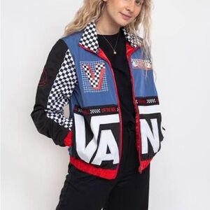Vans BMX Women's Checkered Bomber Jacket - Blue, Red, Black, size large